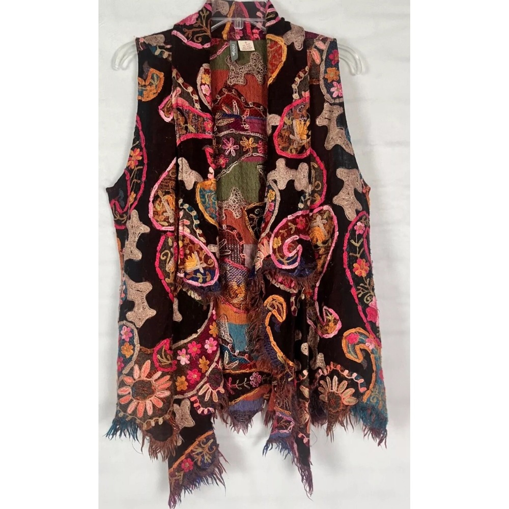 ANU Size Small Art to Wear Wool Blend Embroidered Boho Woven Vest